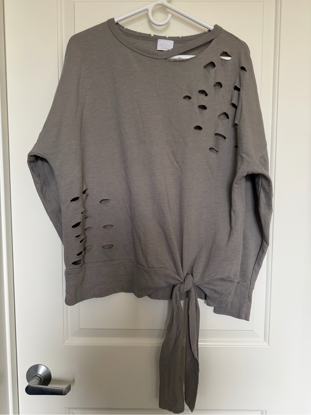Abound Gray Distressed Tie-Front Sweatshirt
